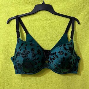 Torrid XO Plunge Push Up Bra 40DD Floral Velvet Green Black